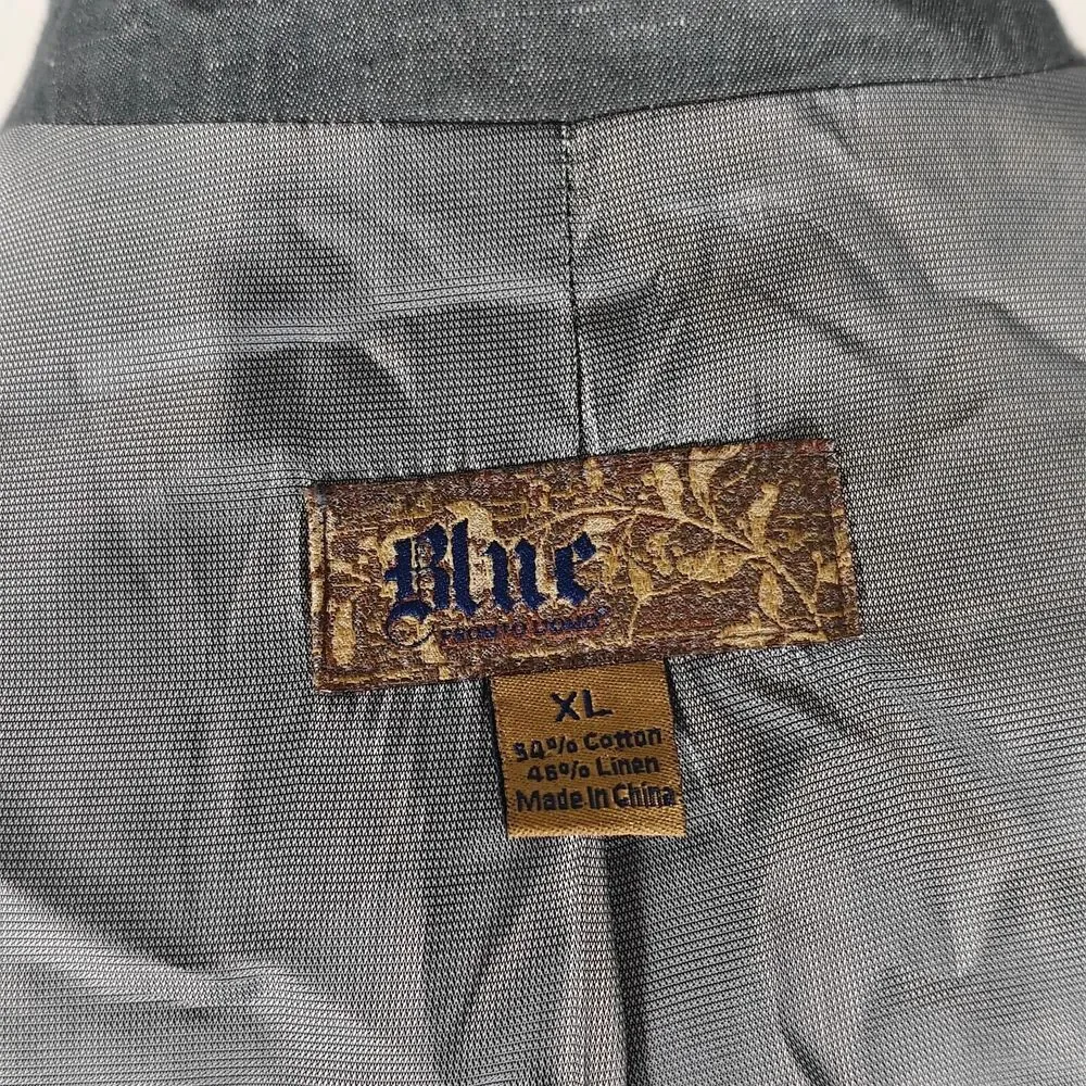 Pronto‎ Uomo Blue Men's Sport Coat Blazer Two Button Gray Linen Cotton Size XL
